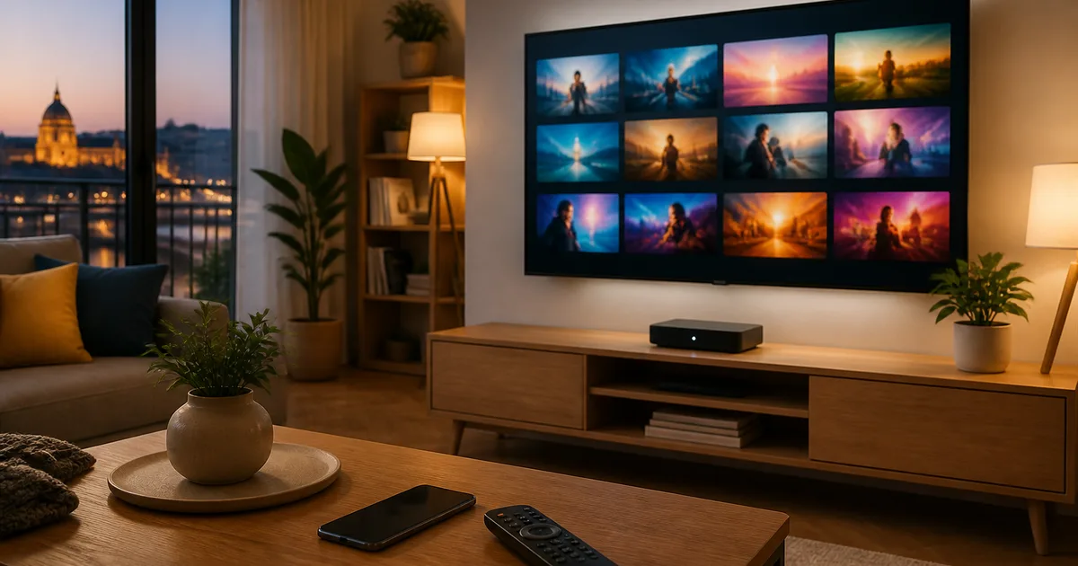 Telekom IPTV csomagok összehasonlítása – Smart TV és okostelefon egy modern nappaliban